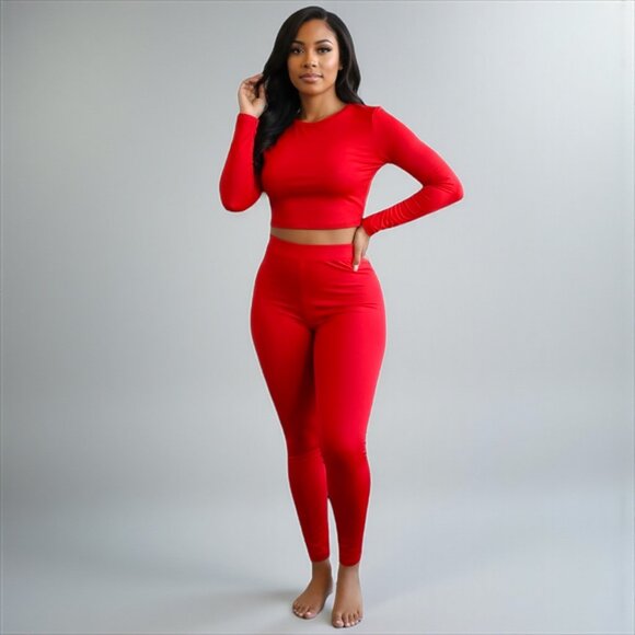 2 Piece Top and Long Pant Red Set - Picture 1 of 9